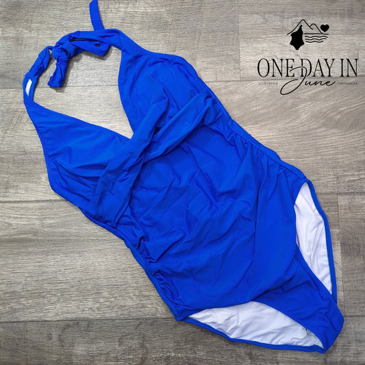 Suuksess Cross Front Tummy Control One Piece Swimsuit Royal Blue Size S