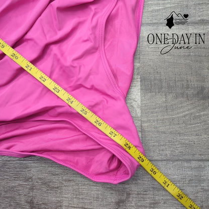 Cocopear V Neck Cross Back Ruched One Piece Swimsuit Hot Pink NWT Size XL