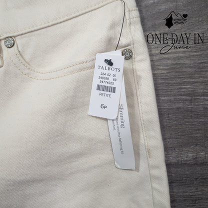 Talbots Petite Slim Ankle Jeans Ivory White Stretch Denim NWT Size 6P
