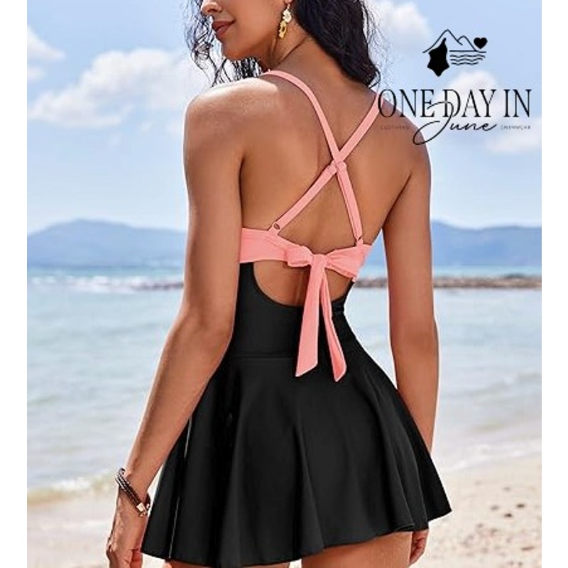 Aimage Cross Front Cut Out Tie Back One Piece Swimdress Size S