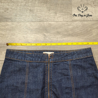 Altar'd State Denim Mini Skirt Dark Wash Exposed Zip Front Size M
