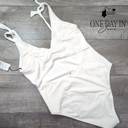 Shade & Shore Textured Tie Shoulder One Piece Swimsuit Size L