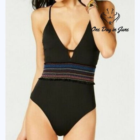 Bar III Smocking Solids One Piece Swimsuit Size M