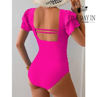 Eomenie Ruffle Shoulder One Piece Swimsuit Size S