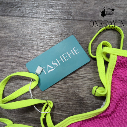 Tashehe Smocked Crop Bikini Swimsuit Size S