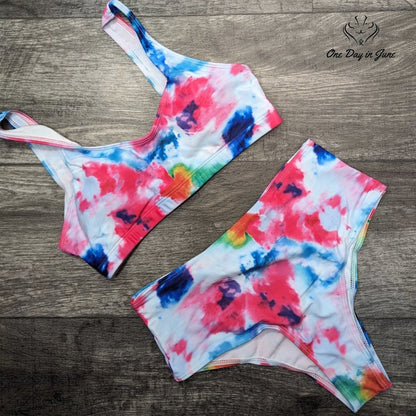 Adisputent Tie Dye Crop Top Bikini Swimsuit Size S