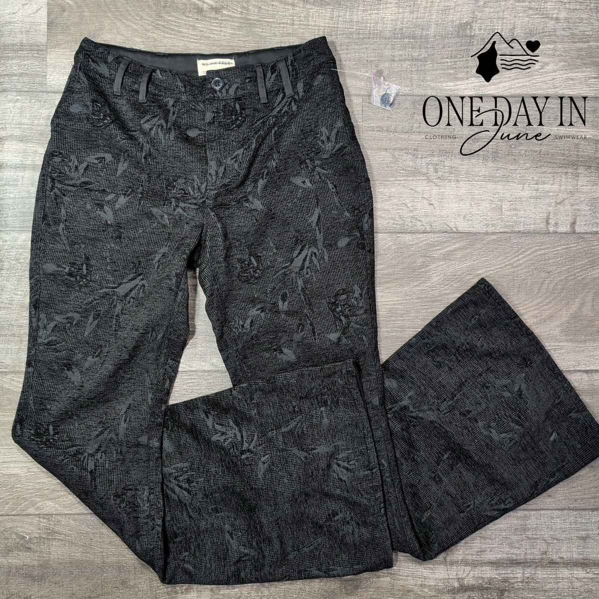 We The Free Floral Jacquard Flare Pants Black Gray Size 4