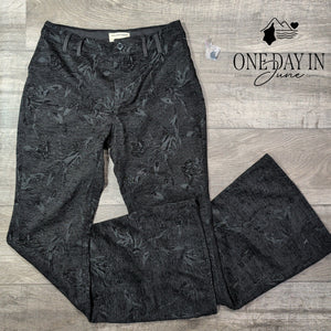We The Free Floral Jacquard Flare Pants Black Gray Size 4