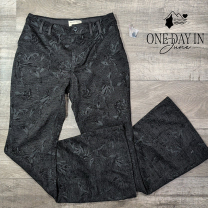 We The Free Floral Jacquard Flare Pants Black Gray Size 4