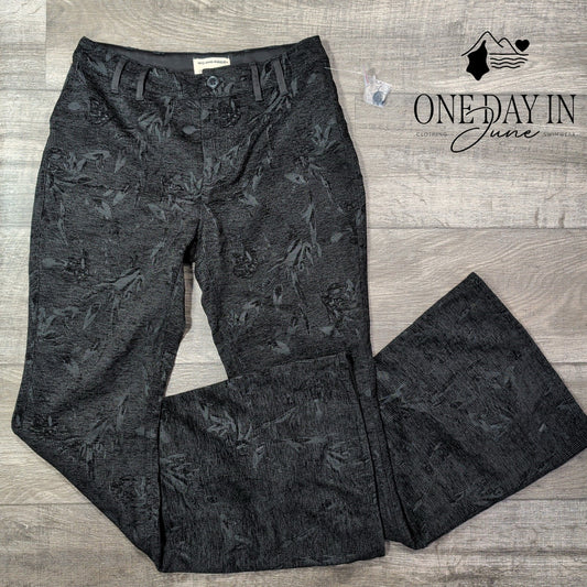 We The Free Floral Jacquard Flare Pants Black Gray Size 4