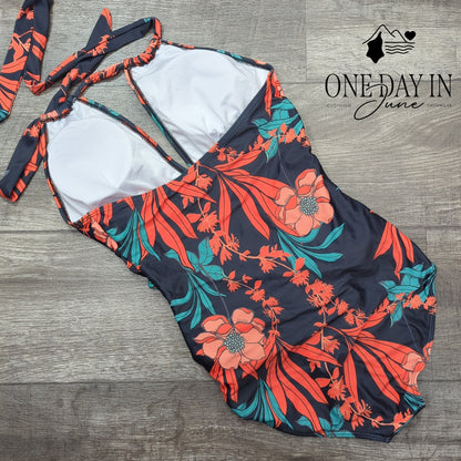 CharmLeaks V Front Tummy Control One Piece Swimsuit Floral Halter NWT Size S