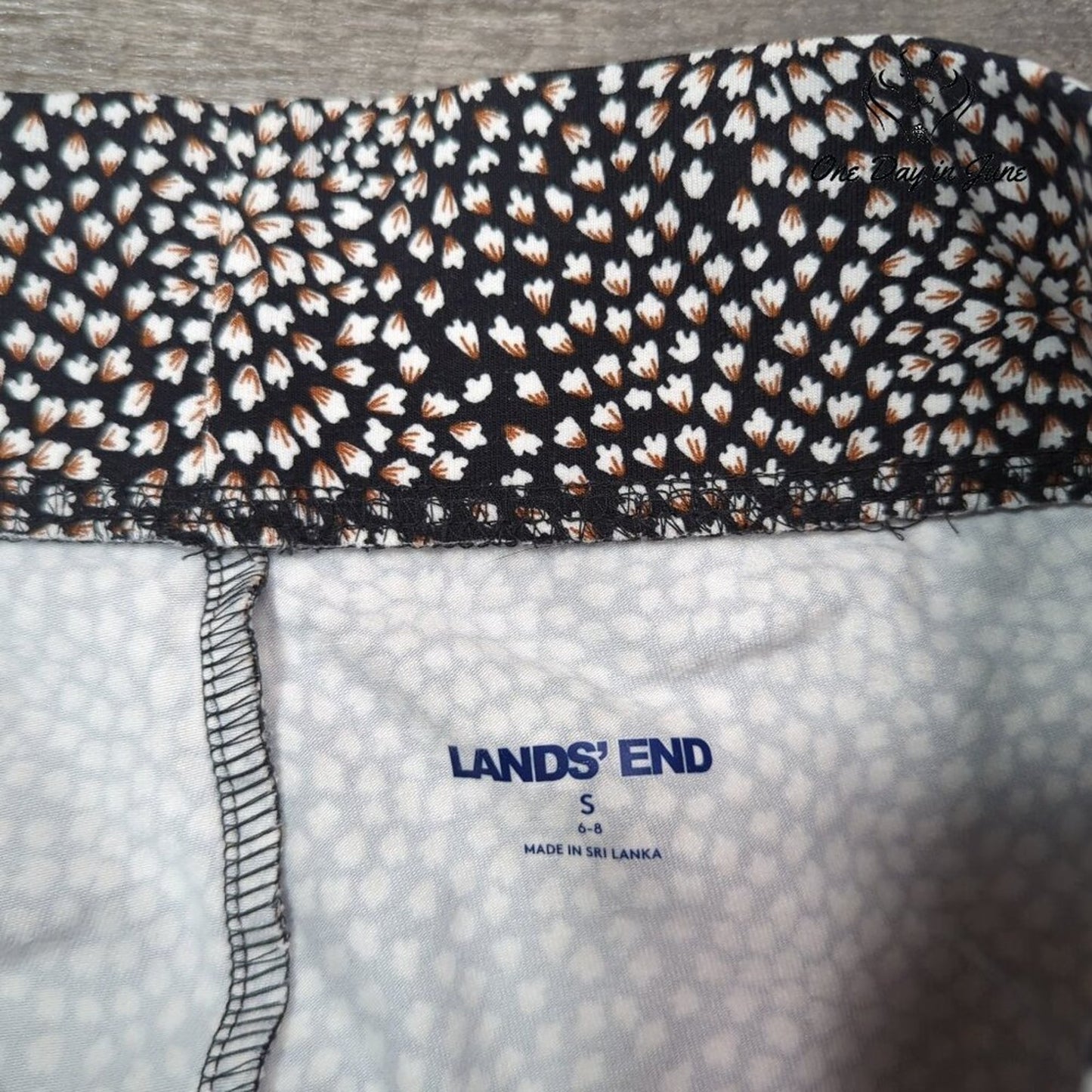 Land's End Straight Leg Stretch Pants Black Floral Pull On Size S