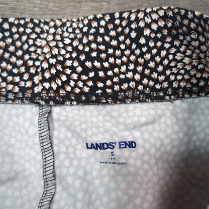 Land's End Straight Leg Stretch Pants Black Floral Pull On Size S