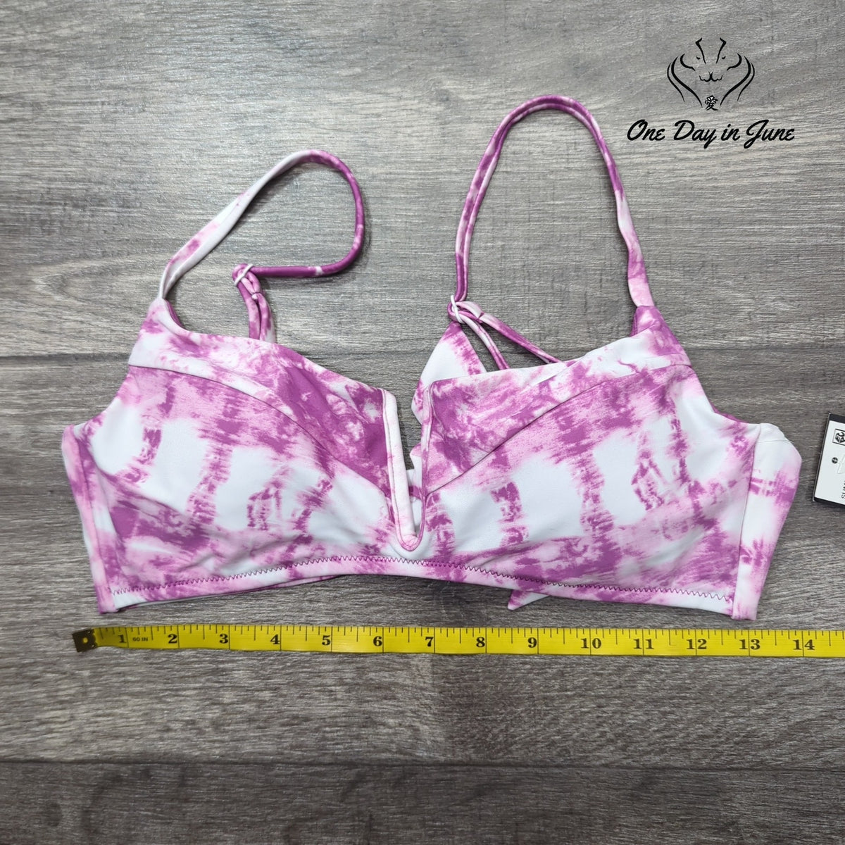 Bar III Summer Stripes V-Wire Tie Back Bikini Top Purple Fuchsia NWT Size M