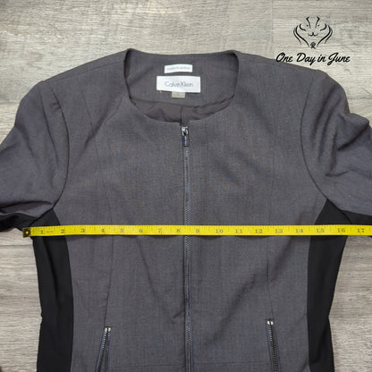 Calvin Klein Women's Zip Front Colorblock Structured Jacket Gray Black Size 6