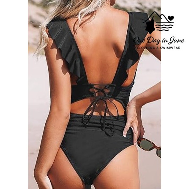 Cupshe Ruffle Shoulder Tie Back One Piece Swimsuit Size XL
