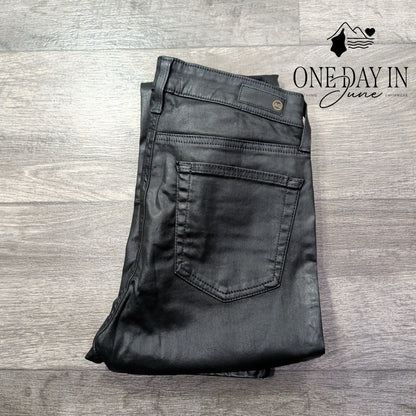 AG Adriano Goldschmied Coated Straight Leg Jeans Black NWT $215 Size 4 (27)