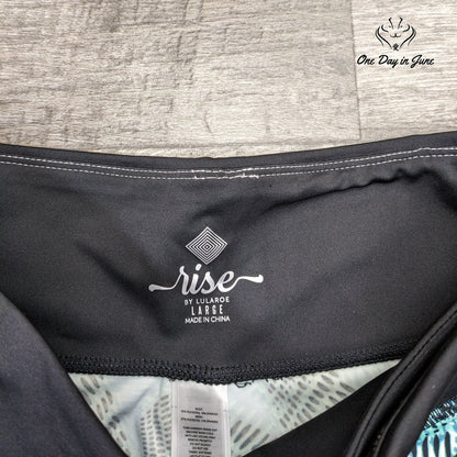 Rise LuLaRoe Activewear Capri Leggings Blue Geometric Print Pockets Size L