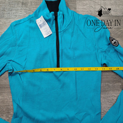 Ralph Lauren Half Zip Waffle Knit Pullover Turquoise Blue NWT Size S