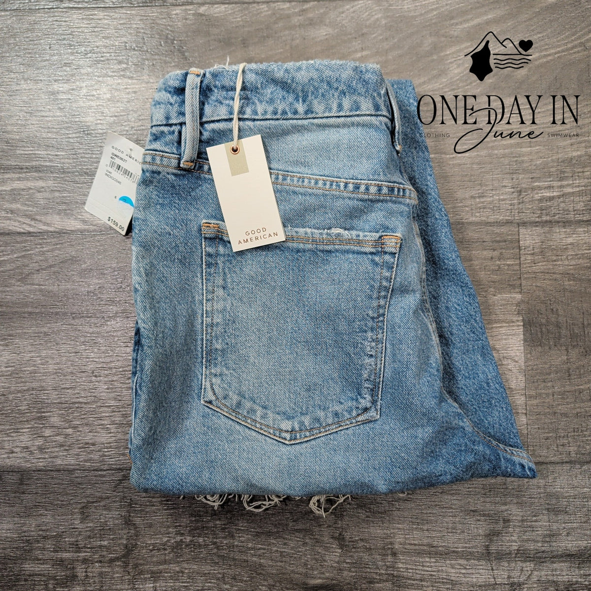 Good American Distressed Raw Hem Jeans Indigo046 NWT $159 Size 6