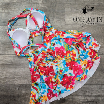 B2Prity Cross Front Cut Out Tie Back One Piece Swimsuit Size S