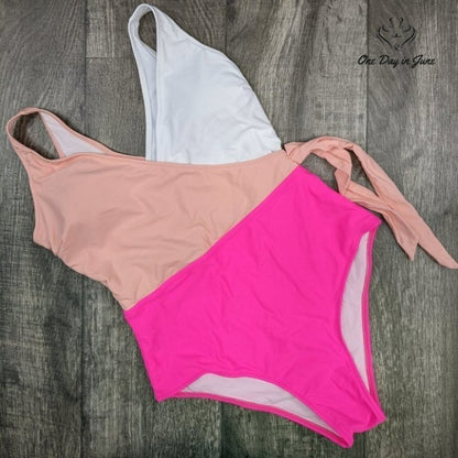 Sweatyrocks V Neck Color Block One Piece Swimsuit Size L