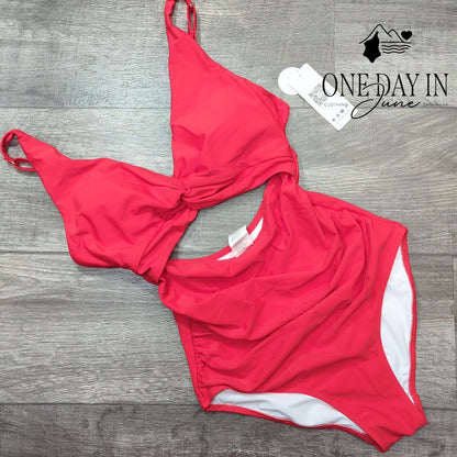 Charmo Twist Front Cut Out One Piece Swimsuit Ruched Tummy Control NWT Size S