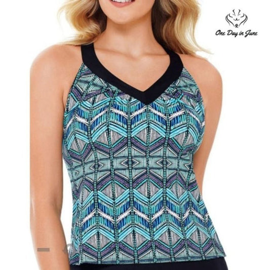 St. John's Bay Geo Linear Tankini Top Size 8