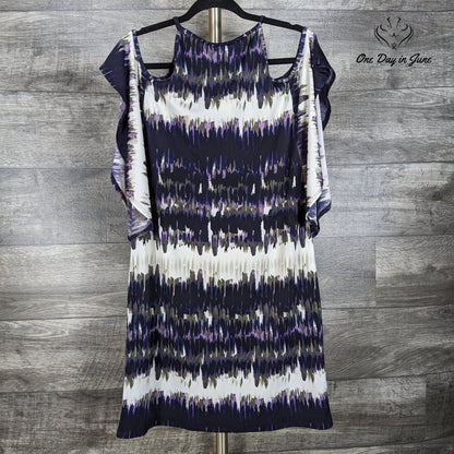 Cato Cato Cold Shoulder Lace Up Mini Dress Purple Navy Print NWT Size M