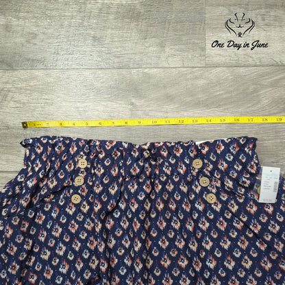 Maurices Pull On Skirt Navy Ikat Print Border Hem Button Detail NWT Size L