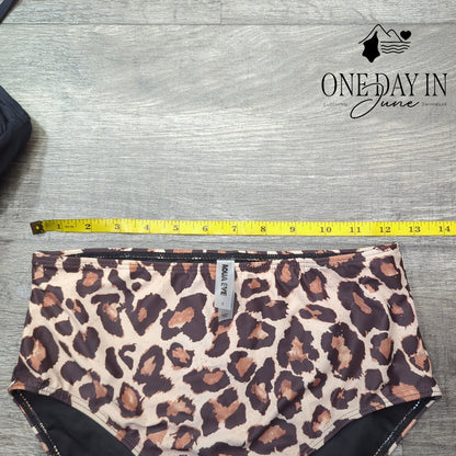 Aqua Eve Bandeau Tankini Swimsuit Black Leopard Print Ruched NWT Size S