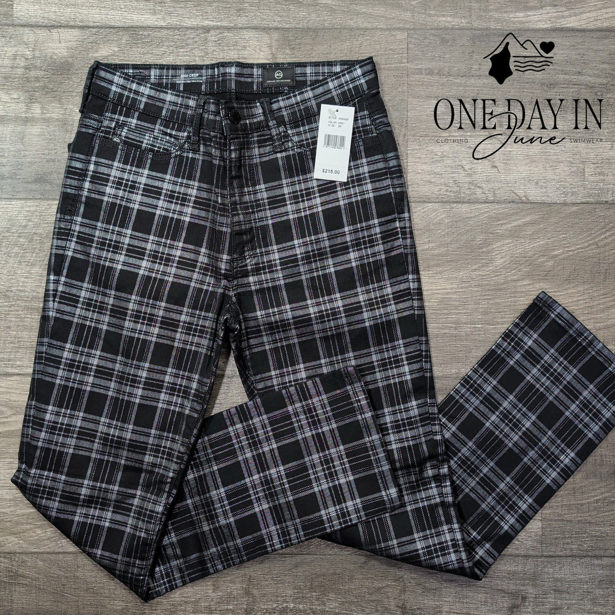 AG Adriano Goldschmied Jodi Crop High Rise Slim Flare Plaid Jeans NWT Size 2