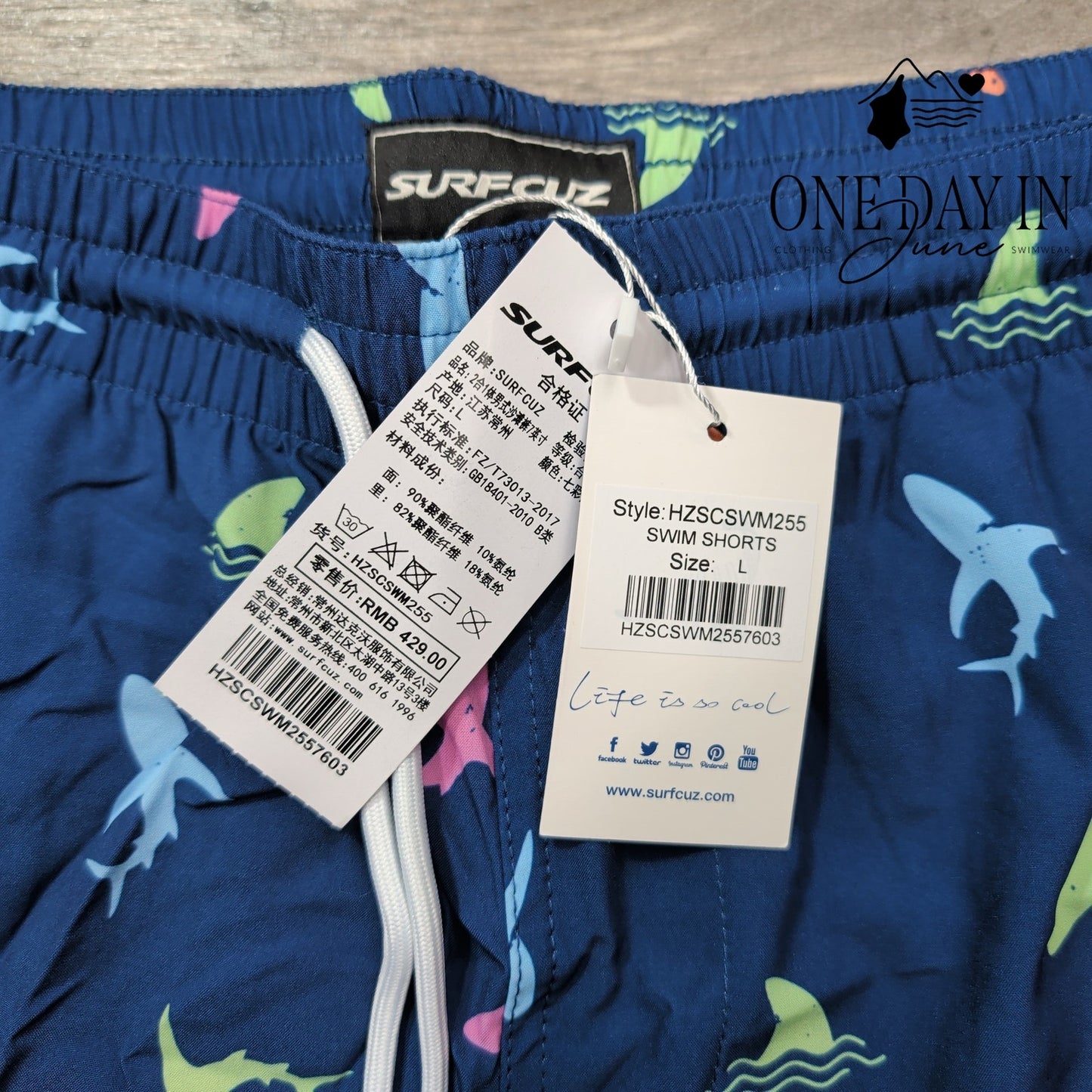 Surfcuz Shark Print Lined Boardshorts Size L