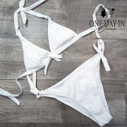 Beaudrm Textured Halter Tie Side Bikini Swimsuit Size S