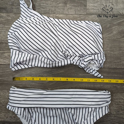 Pink Queen Striped One Shoulder Bikini Swimsuit Size XL