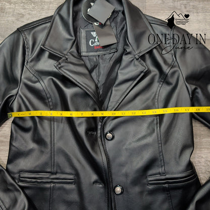 A Collezioni Italia Black Leather Jacket Button Front Blazer NWT Size M