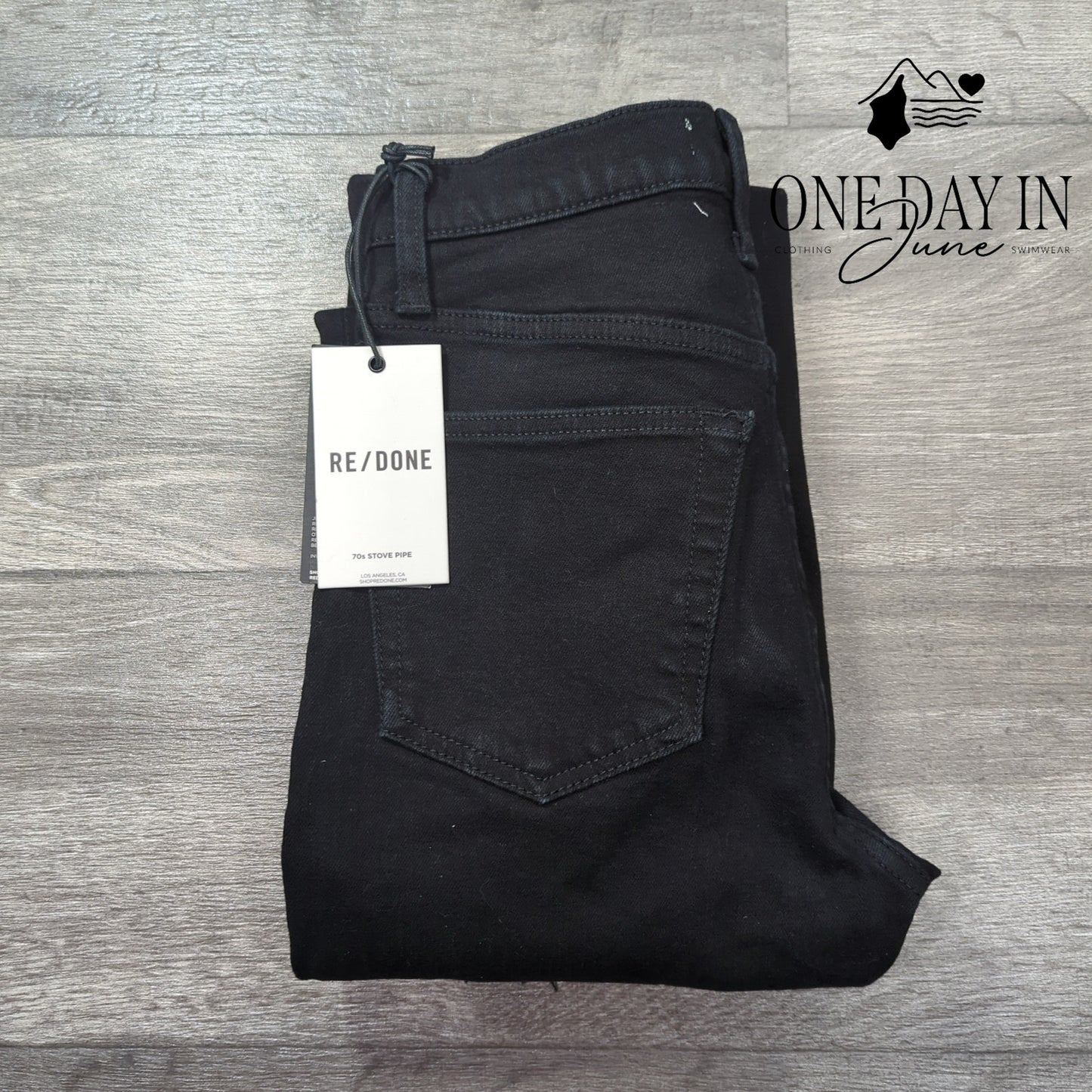 Re/Done 70s Stove Pipe Jeans Black Noir With Rip High Rise NWT Size 00 (24)