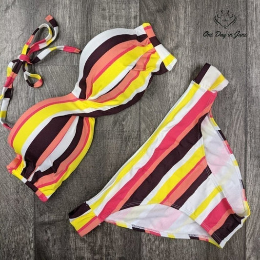 Amzbrly Striped Cross Front Bikini Size L
