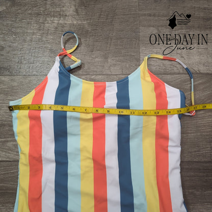Shekini Retro Striped High Cut Low Back One Piece Swimsuit NWT Size L