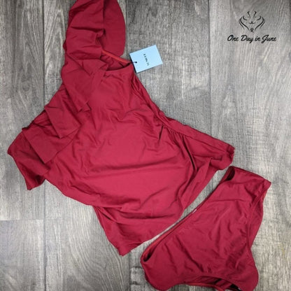 Yonique One Shoulder Ruffled Tankini Size M