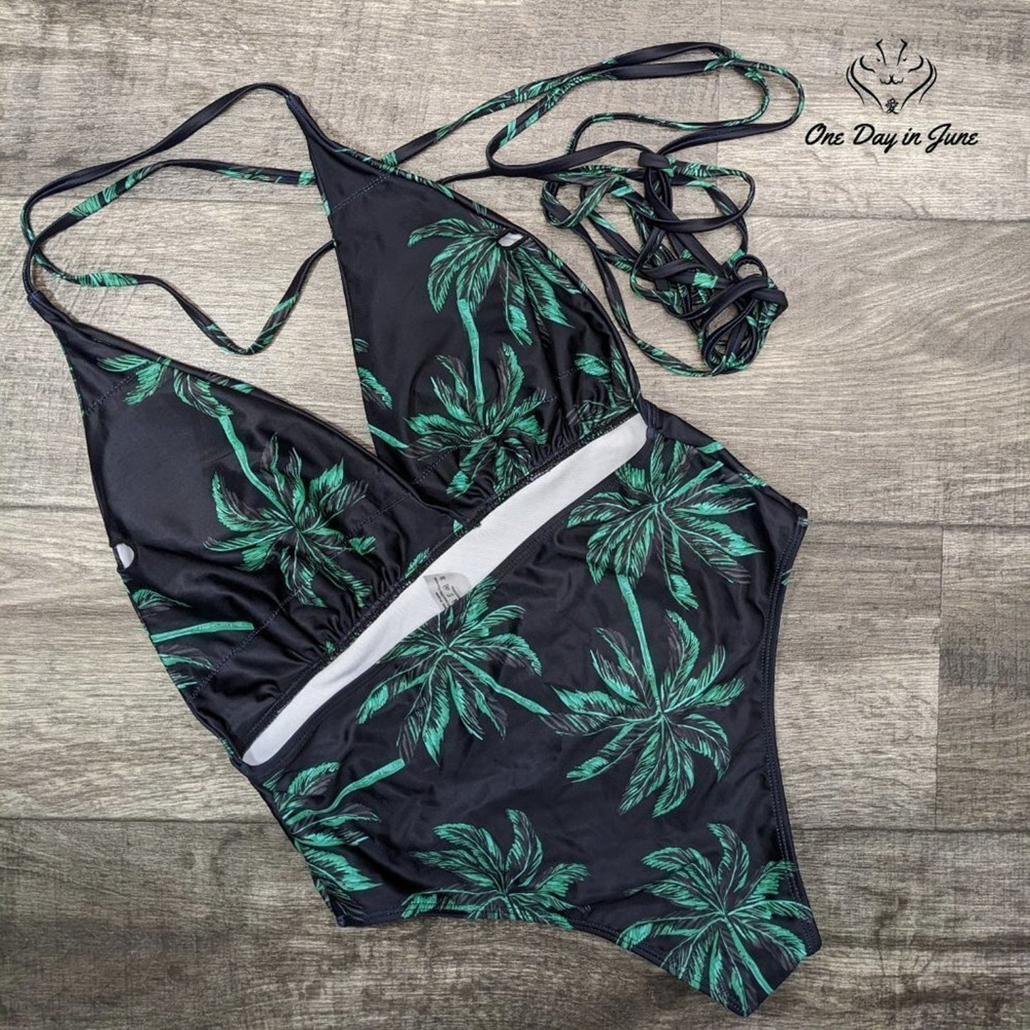 Amzbrly Thin Strap Bandage Deep Plunge One Piece Swimsuit Size L