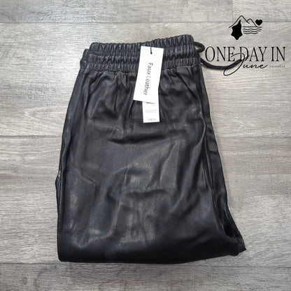 Tahari Faux Leather Drawstring Jogger Pants Size M