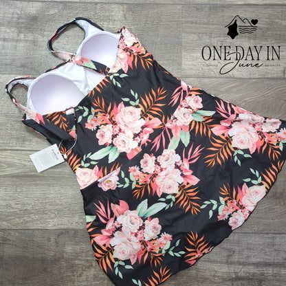 Eomenie Floral Swimdress One Piece Swimsuit Size XL
