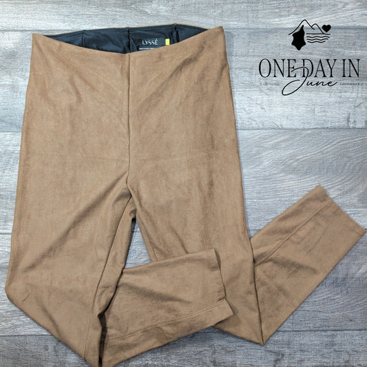 Lysse Pull On Faux Suede Skinny Pants Toffee Brown NWT Size L