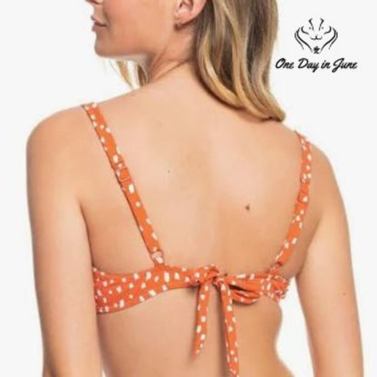 Roxy Tropical Oasis Knotted Triangle Bikini Top Ginger Spice New Dot NWT Size XS