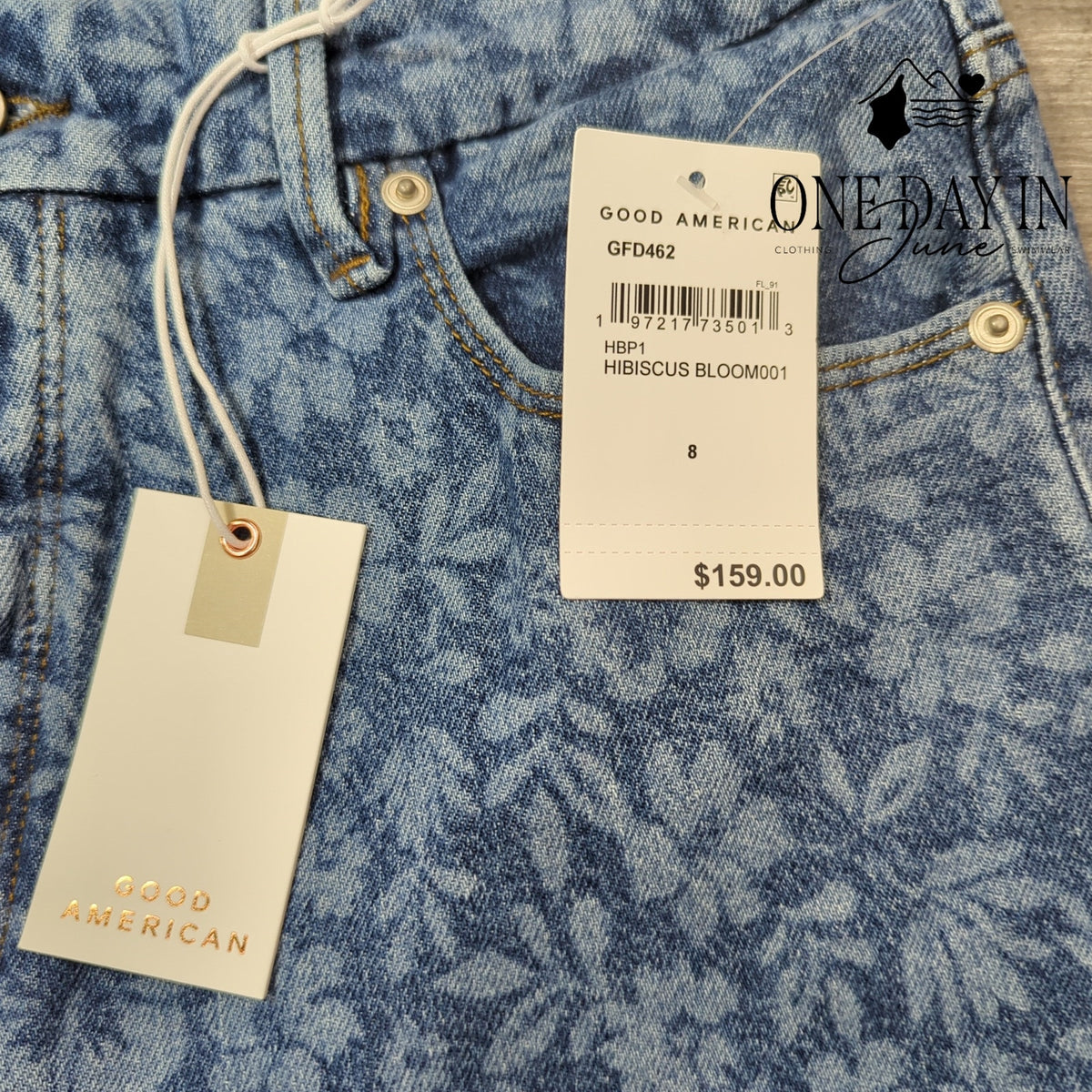 Good American Good Waist Palazzo Crop Jeans Floral Hibiscus Bloom NWT Size 8