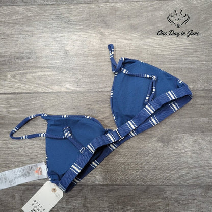 Billabong Sea Beyond Fixed Triangle Bikini Top Blue Stripe Sail Away NWT Size XL