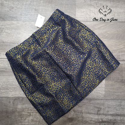 J.Crew Metallic Leopard Jacquard Mini Skirt Navy Gold NWT Size 4