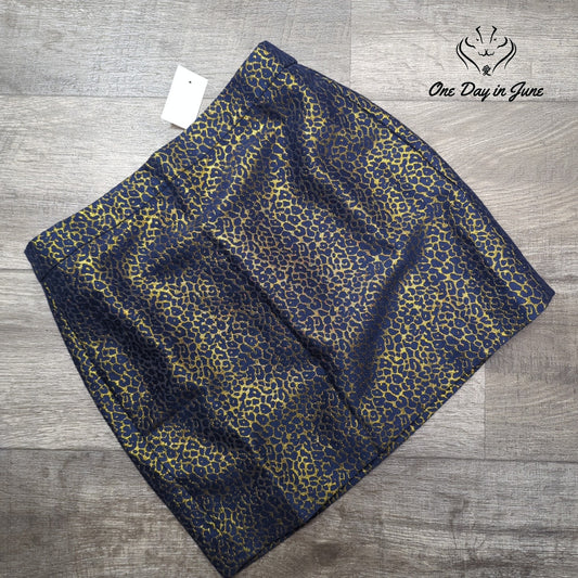 J.Crew Metallic Leopard Jacquard Mini Skirt Navy Gold NWT Size 4