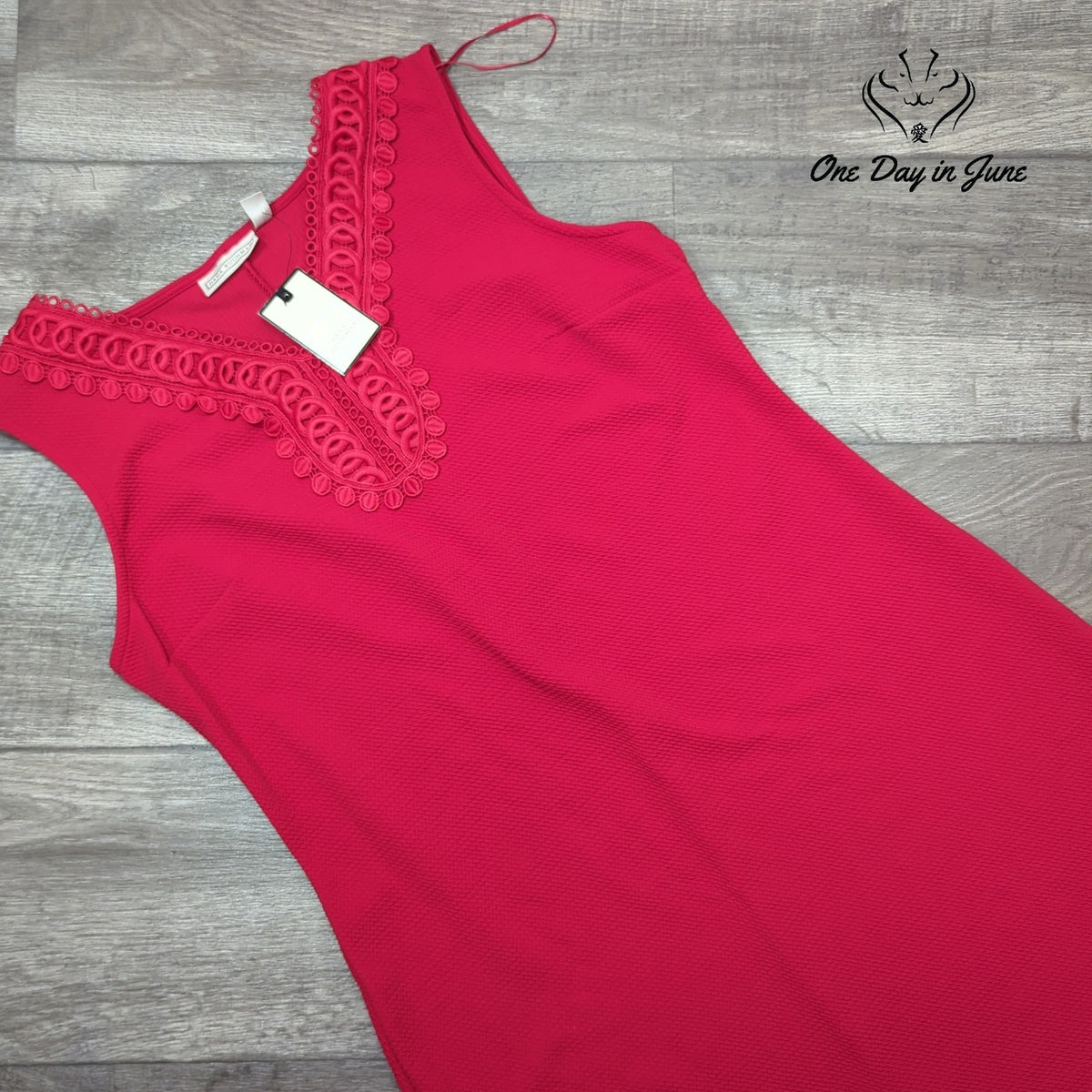 Dana Buchman Sleeveless Shift Dress Fashion Red Crochet V Neck NWT Size M